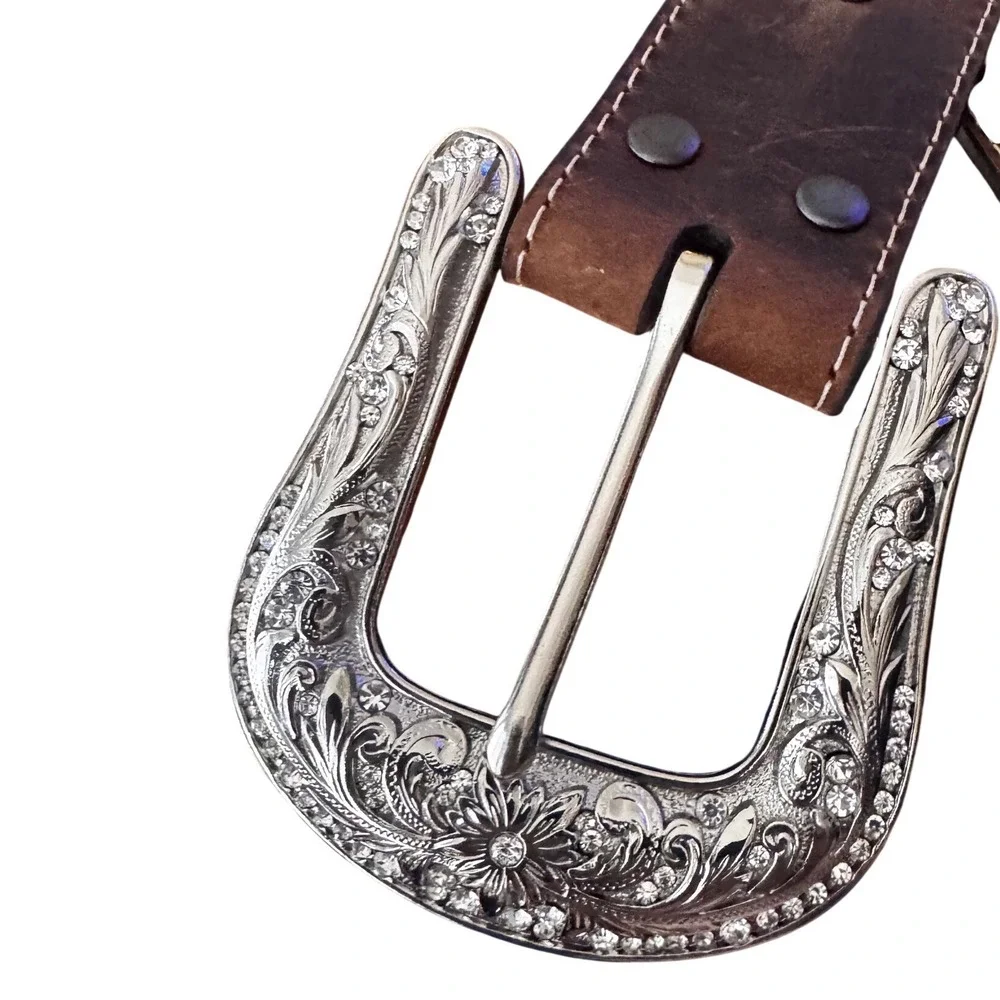 Ariat Isabella Leather Rhinestone Floral Western Belt‎ A1510202 Size L EUC Woman